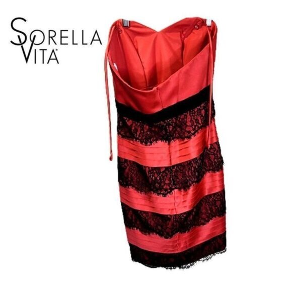 Sorella Vita Women's Red Sexy Sweetheart Neck‎ Pleated Lace Bodycon Mini dress - Picture 2 of 7